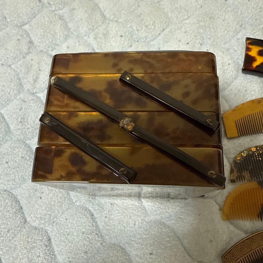 時代物　鼈甲三段箱　簪まとめ
