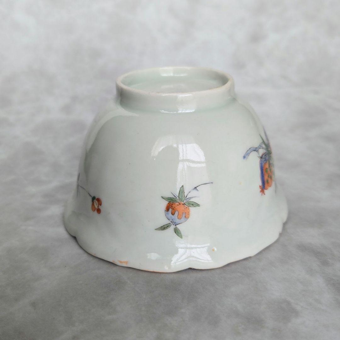 古伊万里　色絵　柘榴　向付　陽刻　猪口　江戸時代　骨董　金継ぎ　アンティーク