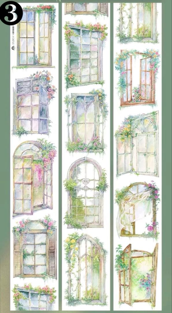 【F1】海外　10m巻　貝殻光マスキングテープ　背景系/装飾系/お花系