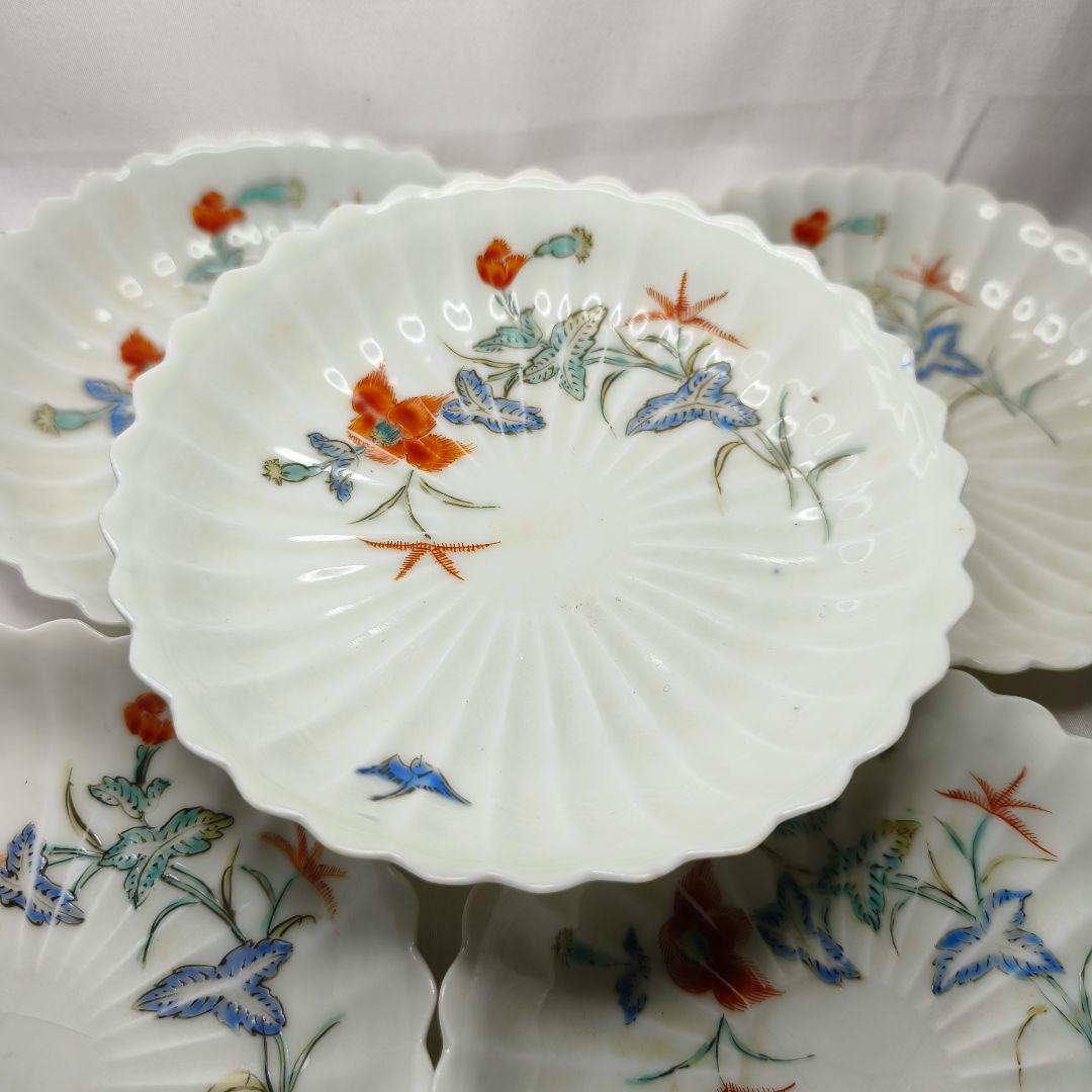 柿右衛門 小皿 5枚 手描き 桐箱入り 明治骨董 コレクター放出 旧家蔵出し