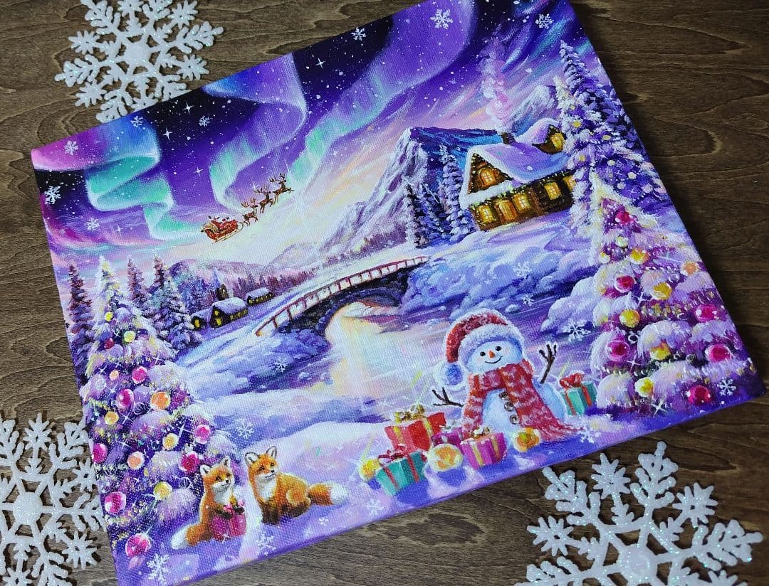 k*☆様 【オーロラの煌めき】アクリル画 F3 風景画 絵画