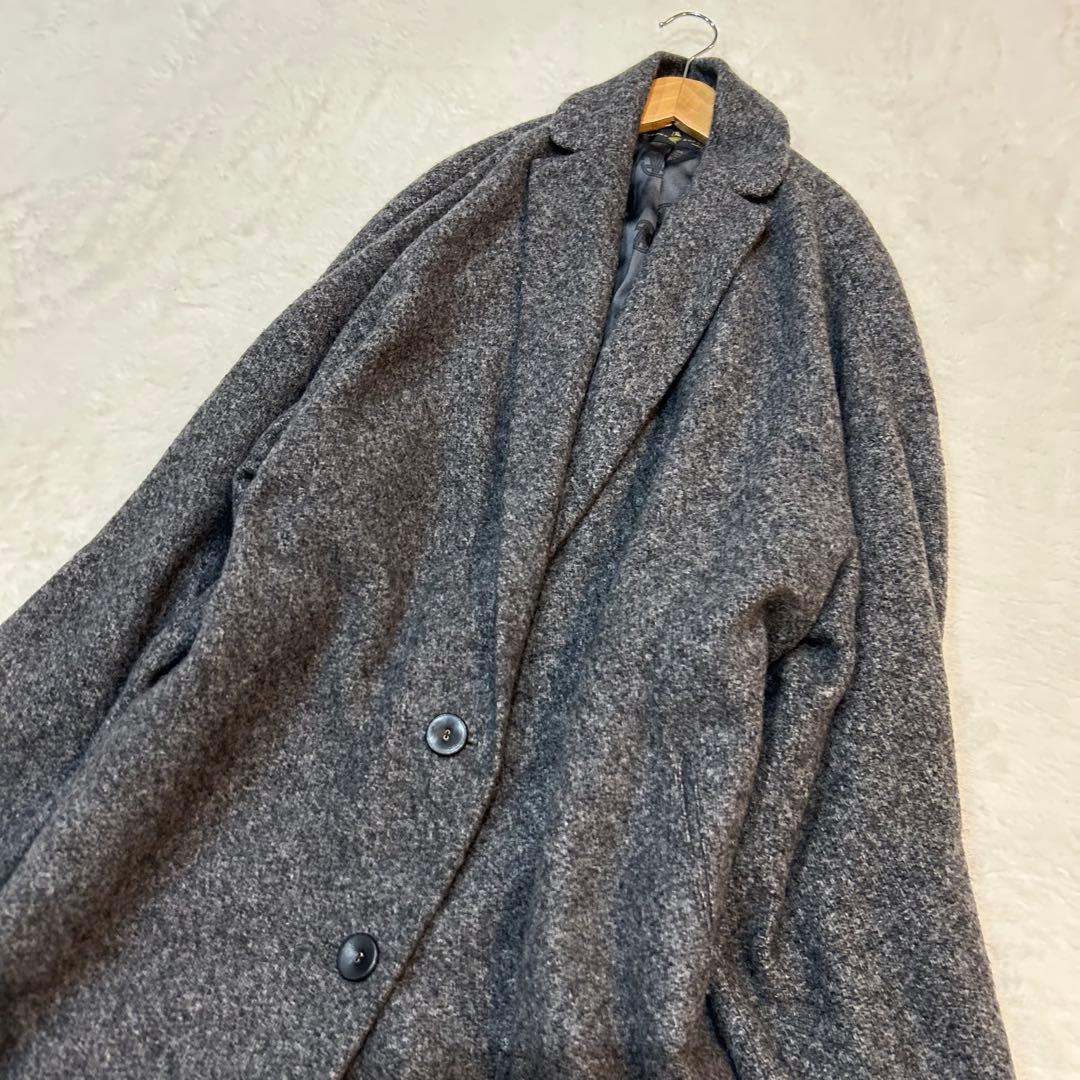 ヒロココシノ カシミヤ100% 裏地シルク総柄 コート グレー 大きいサイズ42