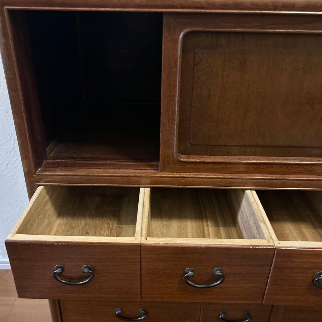 木製ダークブラウン収納棚 12引き出し アンティーク タンス 箪笥 古家具