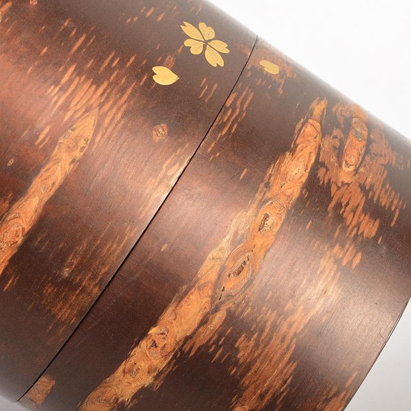 茶道具　中出松峰作　桜蒔絵　桜皮中次　棗　共箱　V　6604