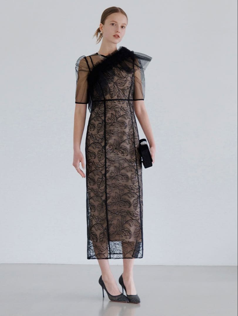 3WAYフラワーチュールアシンメトリーIラインワンピースドレス結婚式パーティー