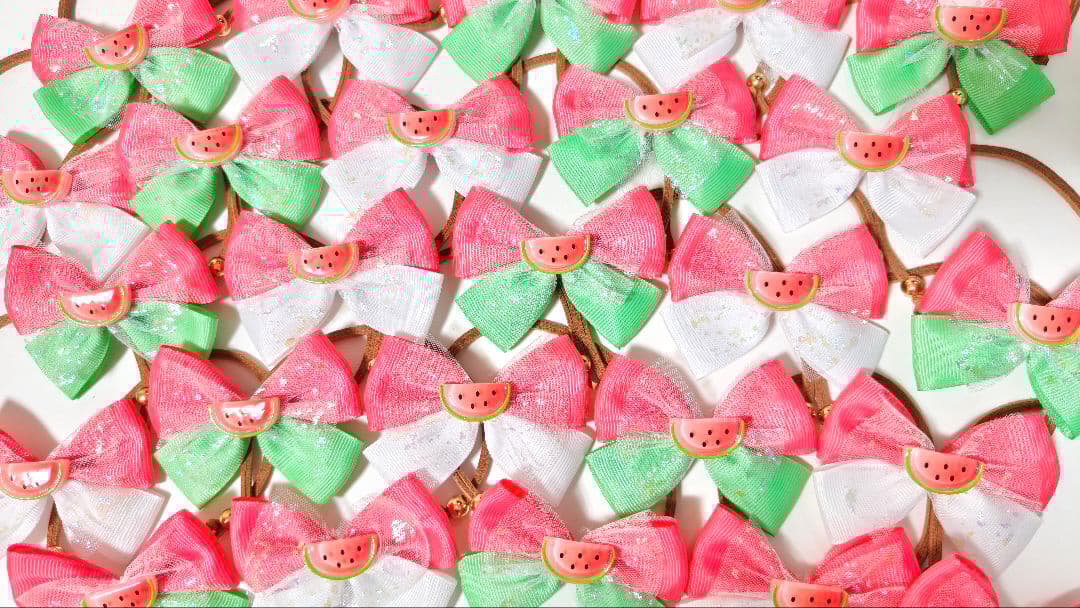 夏トリミングチョーカーリボン　ペットサロン用　貝殻シェル　スイカ　パイナップル