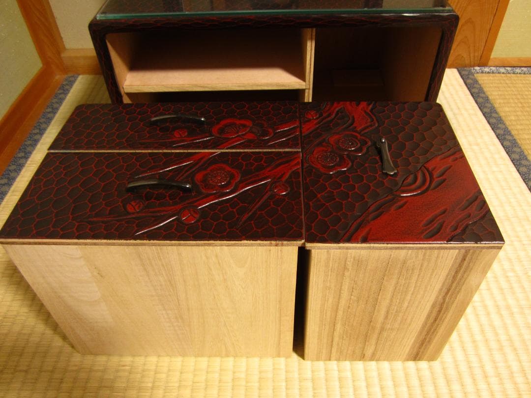 極美品◆伝統工芸◆鎌倉彫◆鏡台/姿見「梅の図」桐の引出し◆梱包・発送たのメル便