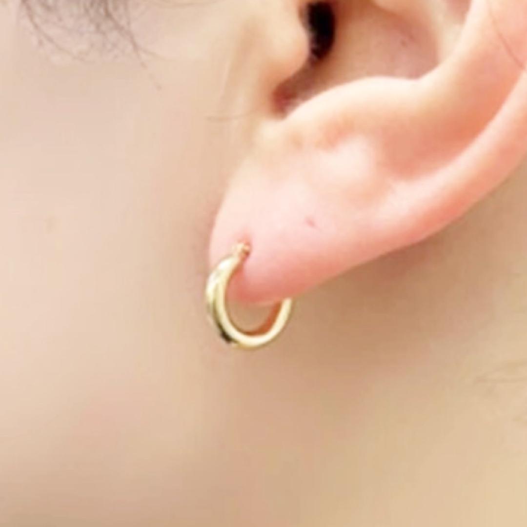 10金【2×10mm 定番フープピアス】イエローゴールド K10刻印入 新品！