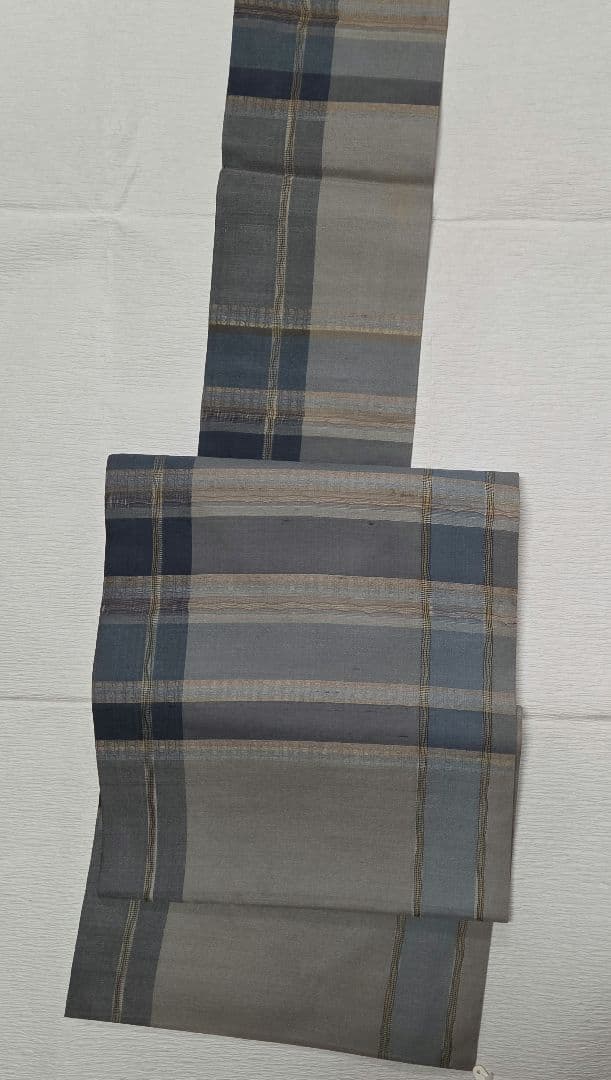 名古屋帯　両面かわり織り　格子　吉野間道　夏、単衣、袷オールシーズン　7228