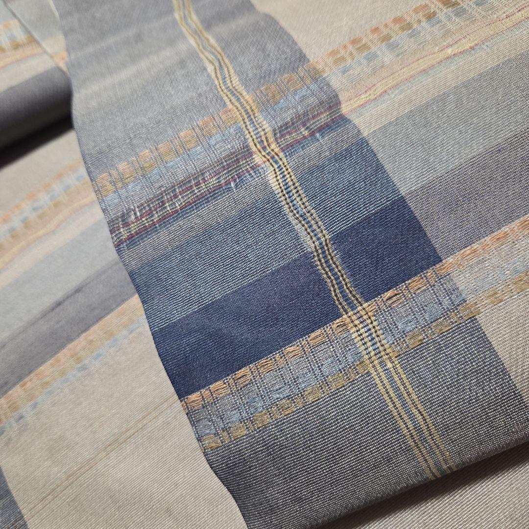 名古屋帯　両面かわり織り　格子　吉野間道　夏、単衣、袷オールシーズン　7228