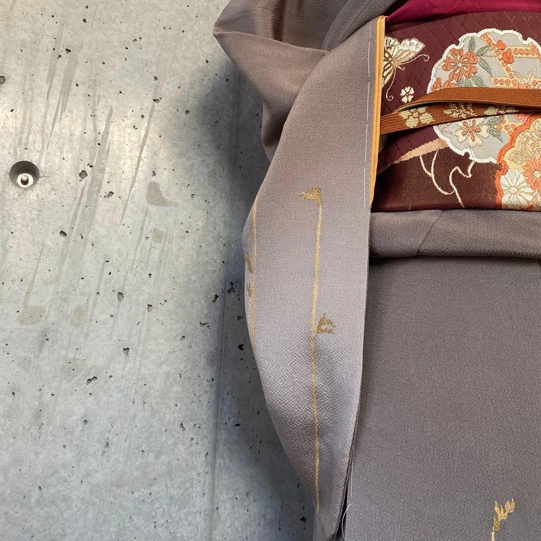 正絹　訪問着　ちりめん　茶色系　袷