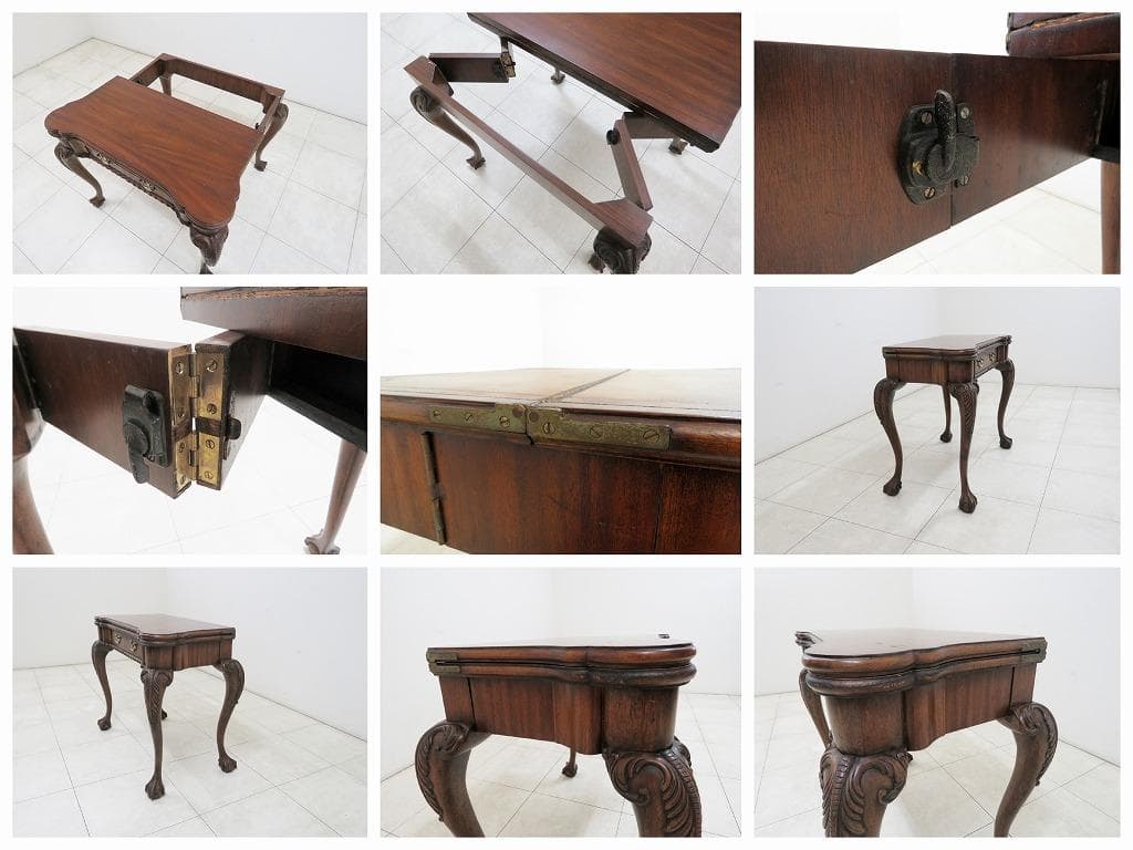 イギリス アンティーク ゲームテーブル コンソール 本革 マホガニー ダイニング