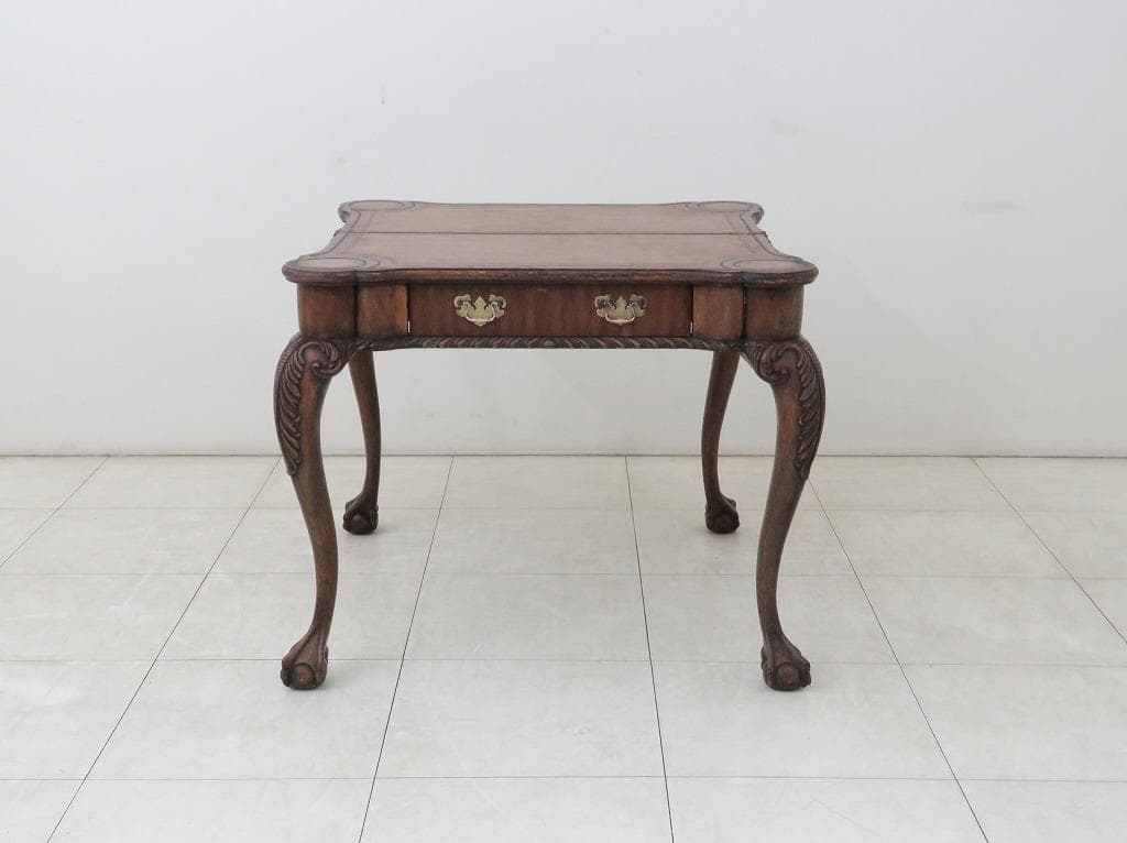 イギリス アンティーク ゲームテーブル コンソール 本革 マホガニー ダイニング