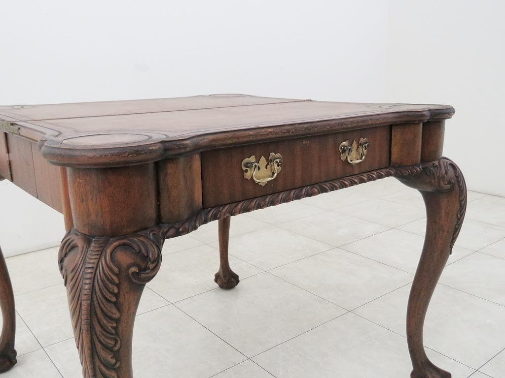 イギリス アンティーク ゲームテーブル コンソール 本革 マホガニー ダイニング