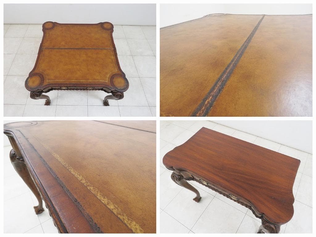 イギリス アンティーク ゲームテーブル コンソール 本革 マホガニー ダイニング