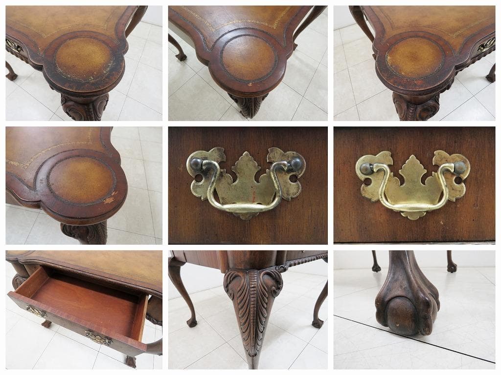 イギリス アンティーク ゲームテーブル コンソール 本革 マホガニー ダイニング