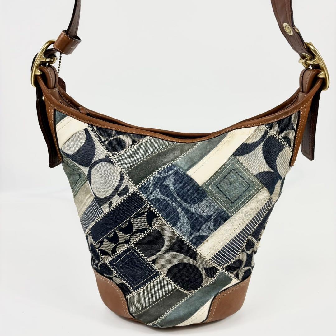 COACH コーチ ショルダーバッグ デニム ブルー パッチワーク バケツ型