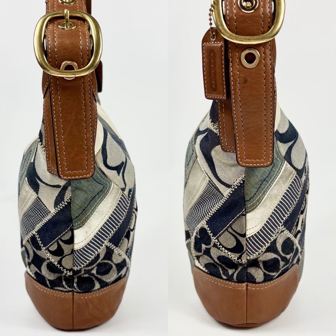 COACH コーチ ショルダーバッグ デニム ブルー パッチワーク バケツ型