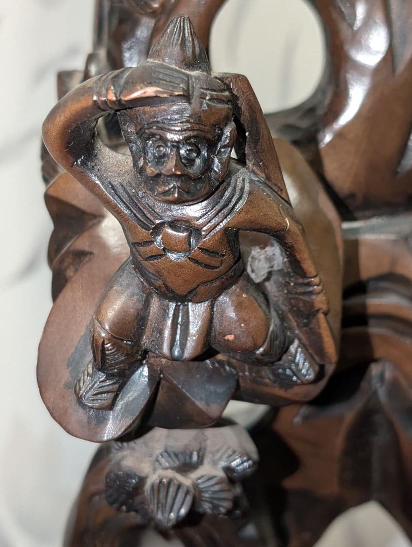 古美術　アート　木彫り　 　彫刻　『西遊記』　木台付