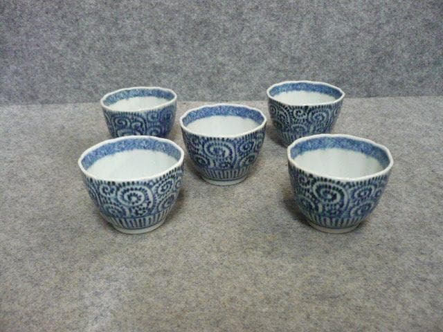 伊万里 染付 たこ唐草 猪口 5個 [B31482]