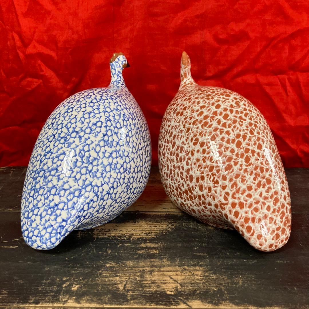 ホロホロ鳥　陶器オブジェ　置物　二体　ハイジ・カイヤール　インテリア雑貨