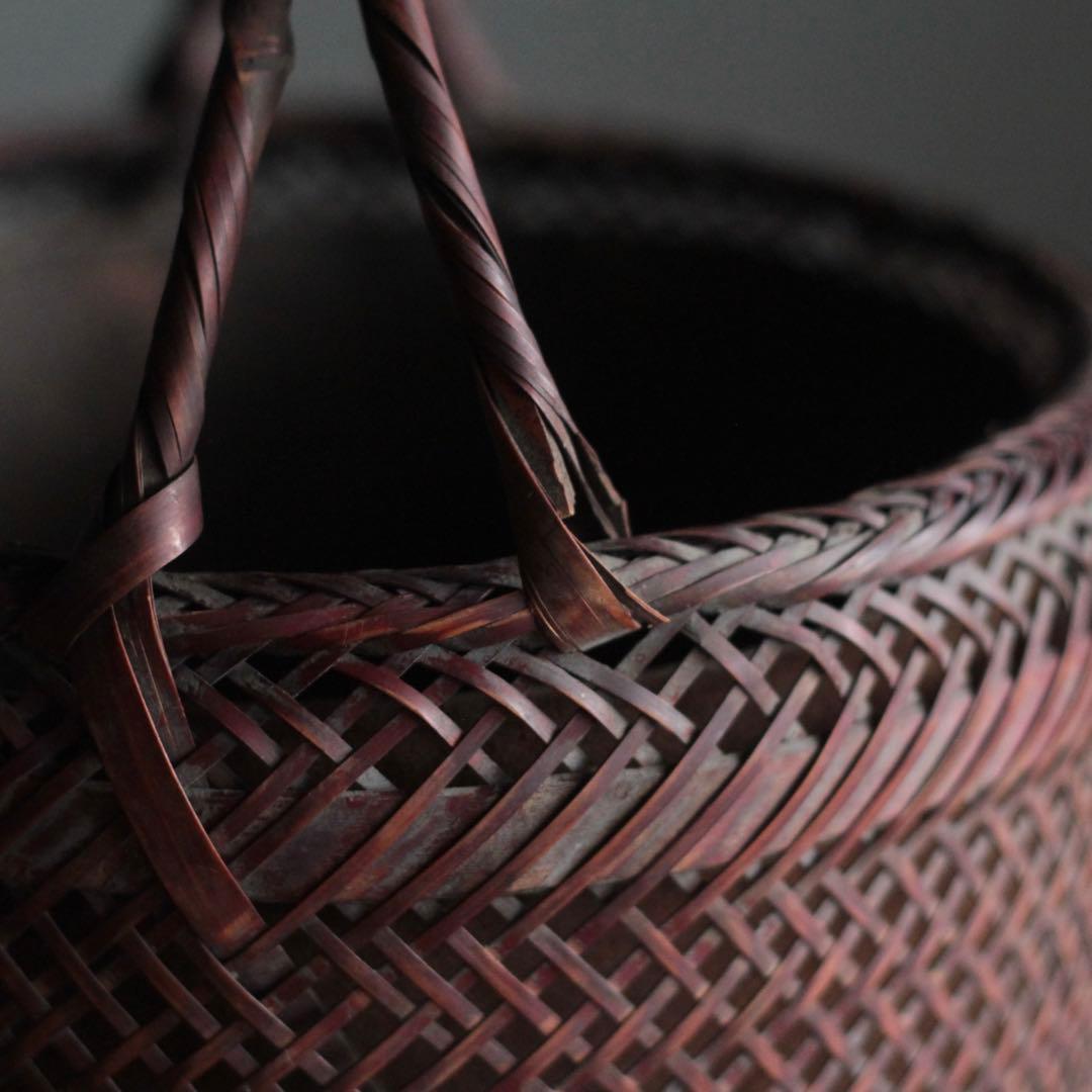 気品ある 竹編み 炭籠 古道具 アンティーク 花器 オブジェ