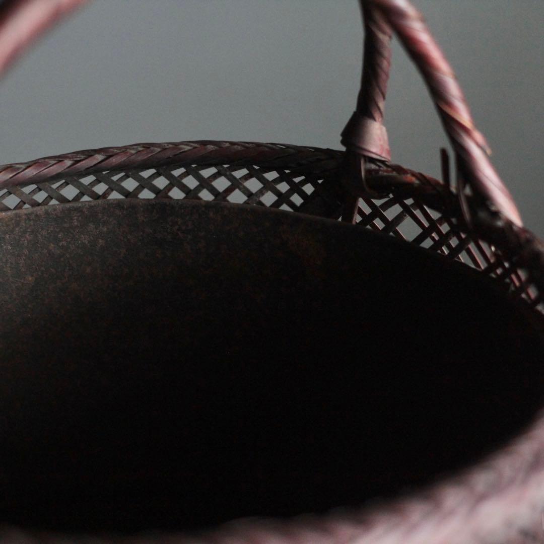 気品ある 竹編み 炭籠 古道具 アンティーク 花器 オブジェ