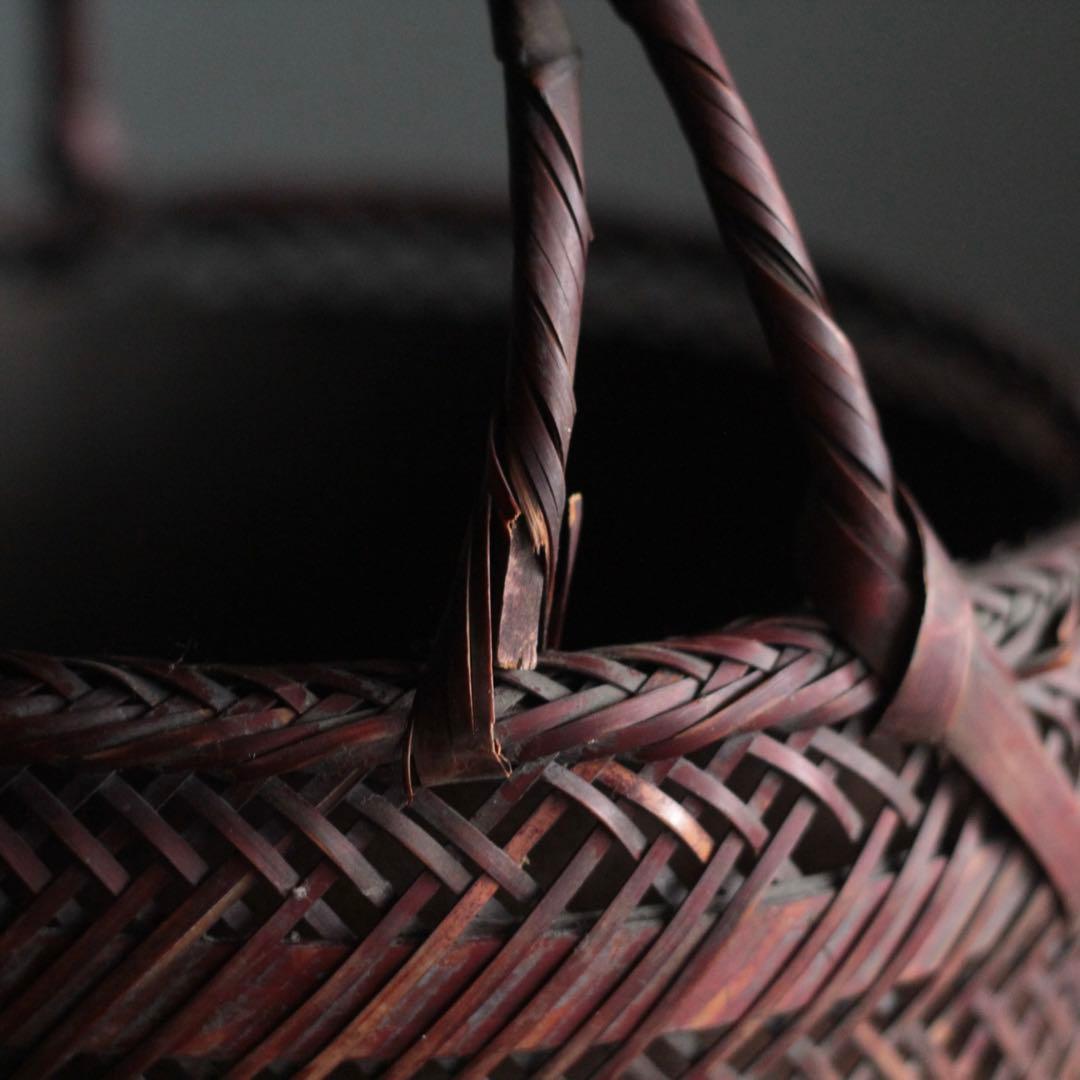 気品ある 竹編み 炭籠 古道具 アンティーク 花器 オブジェ