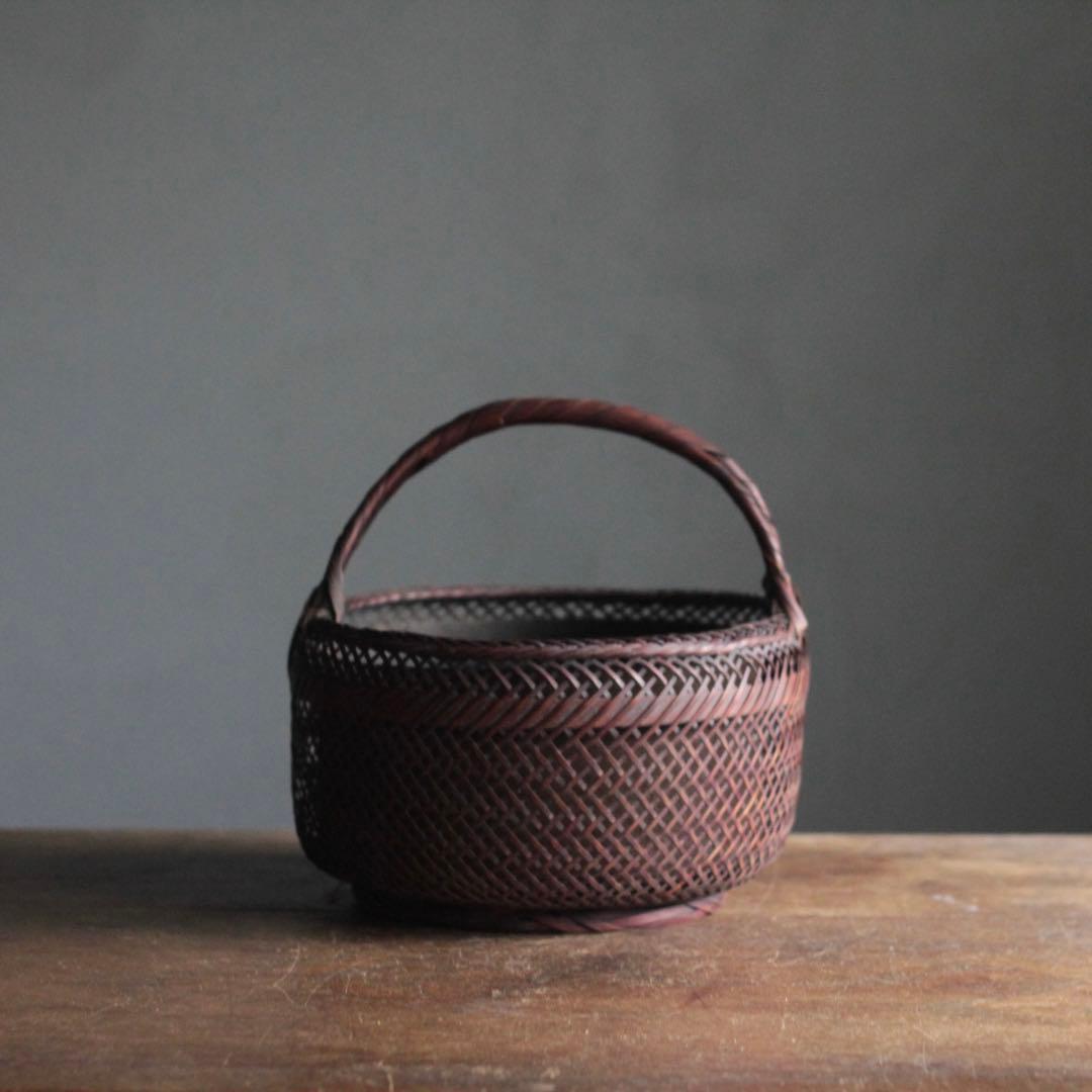気品ある 竹編み 炭籠 古道具 アンティーク 花器 オブジェ