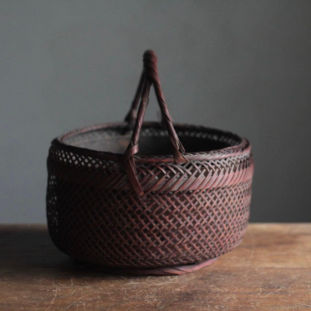 気品ある 竹編み 炭籠 古道具 アンティーク 花器 オブジェ