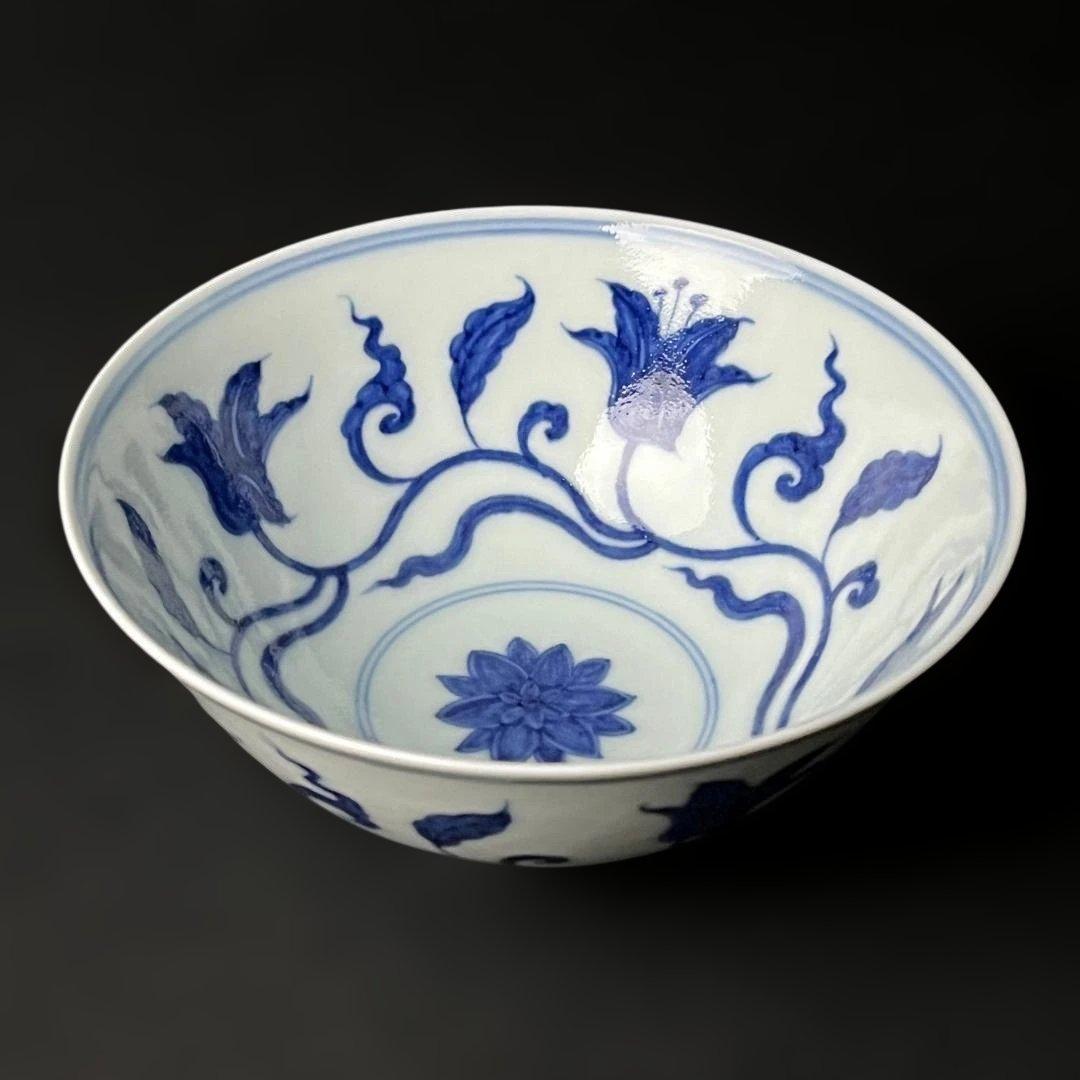 唐物 青花花紋碗 大明成化年製 款 中国美術 古玩 SH93