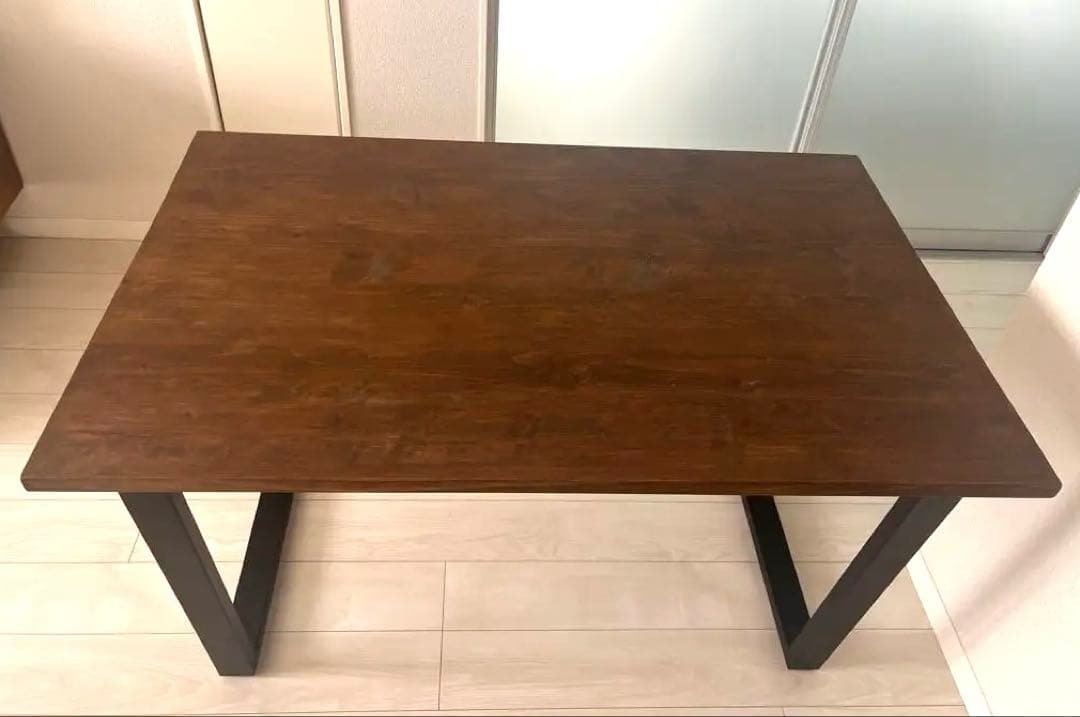 限定値下げ　無垢ひのき材インダストリアルアイアン脚テーブルアンティーク仕上げ