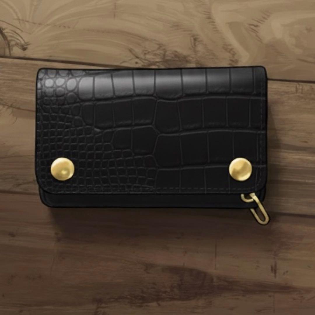 たき トラッカーウォレット クロコ 真鍮 アポロコンチョ 4層 茶芯