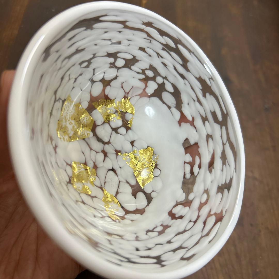 ガラス作家　石井康治　カップ＆ソーサー　金彩　工芸品　成川美術館展示品　手吹