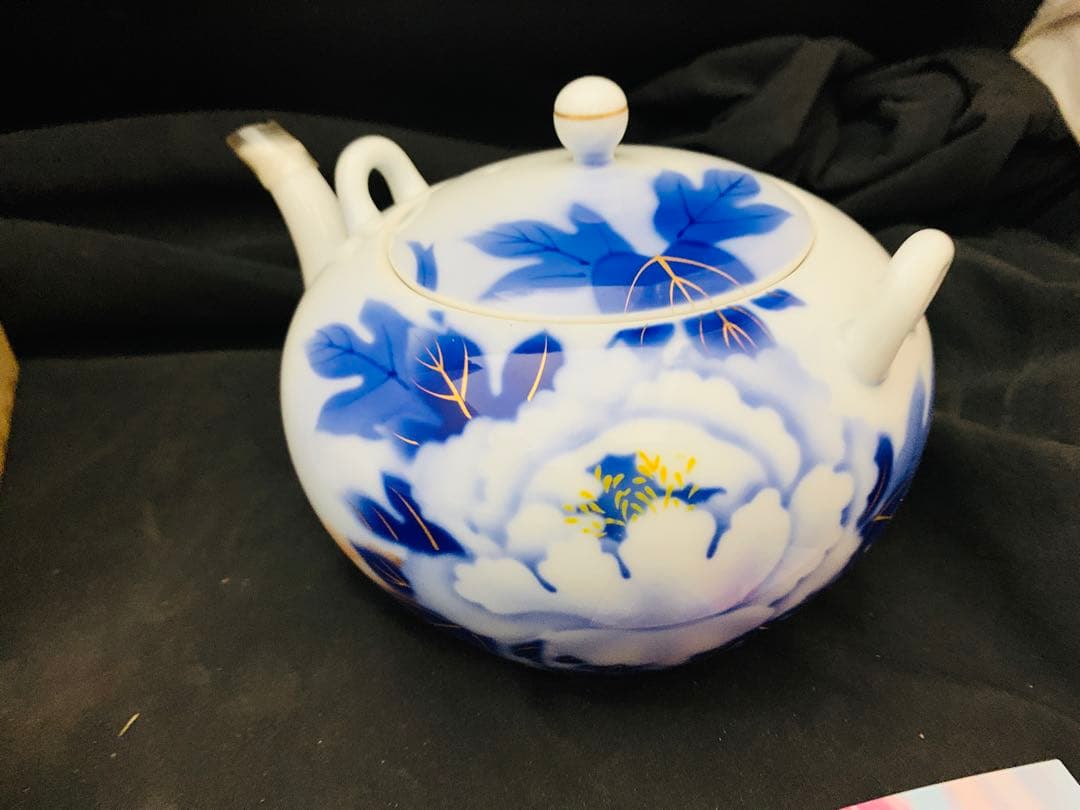 深川製　茶器揃　有田焼　急須　蓋付湯呑み5客　共箱付き