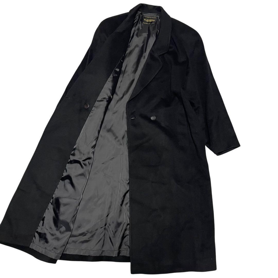 カシミヤ100%【St.ALMEIDA】美品マキシ丈ダブルチェスターコート 黒M
