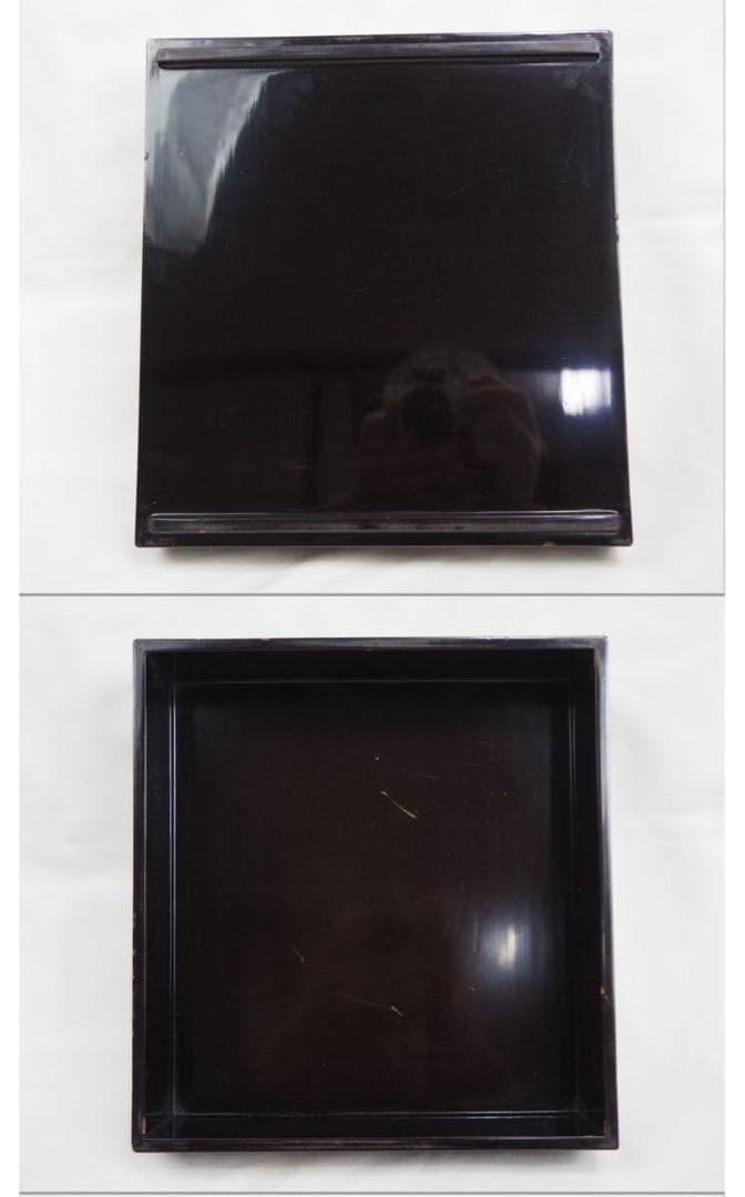 送料無料　旧家蔵出　江戸時代　螺鈿蒔絵山水楼閣文4重箱　合箱