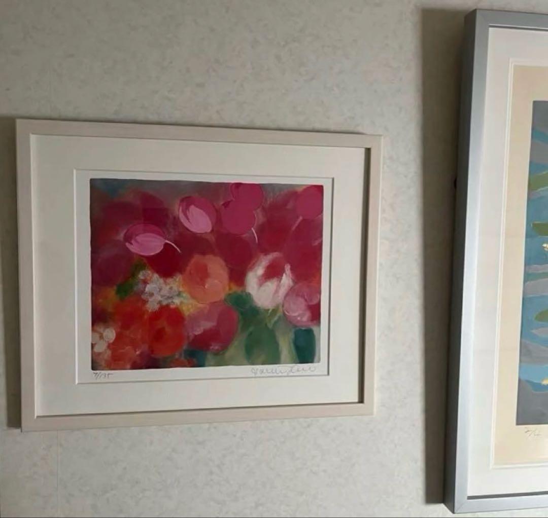 新品額入り　限定版画　直筆サイン・エディション番号・証明書あり　ジニー・キム　赤