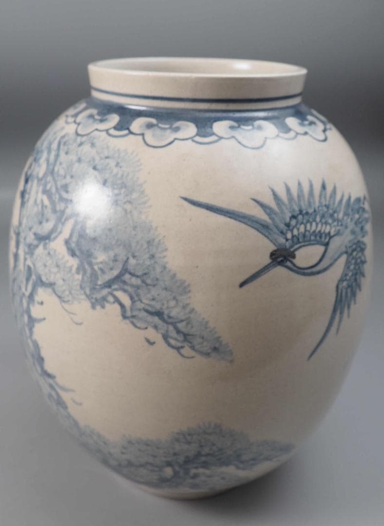 李朝青花壺 銘「秀定」　花瓶　朝鮮美術　青花　染付　骨董品　美術品