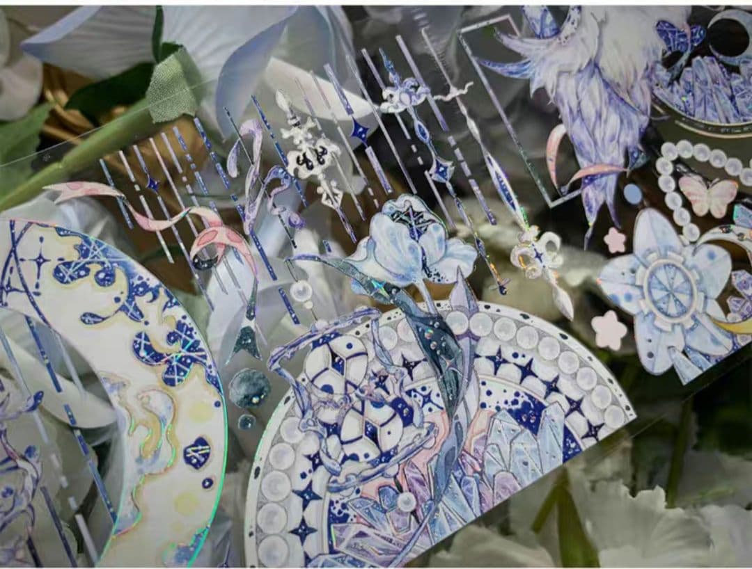 巻売 500★ 海外 マスキングテープ マステ PET 装飾 月 星 銀ホロ