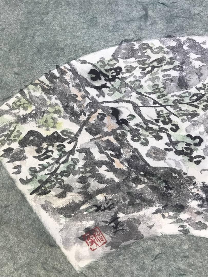 【真作】榊原始更/榊原紫峰（兄）/渓山図/山水図/扇面/掛軸☆宝船☆AD-553