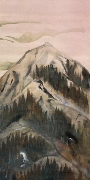 川端龍子／文化勲章受章作家「雪神路」風景画 掛軸 絹本 共箱