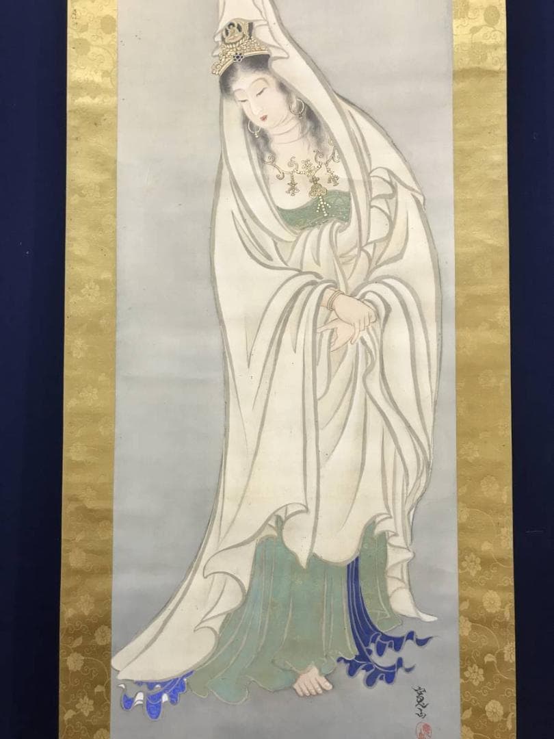 【真作】寛山/観音図/仏事掛/掛軸/名家伝来/AC-475