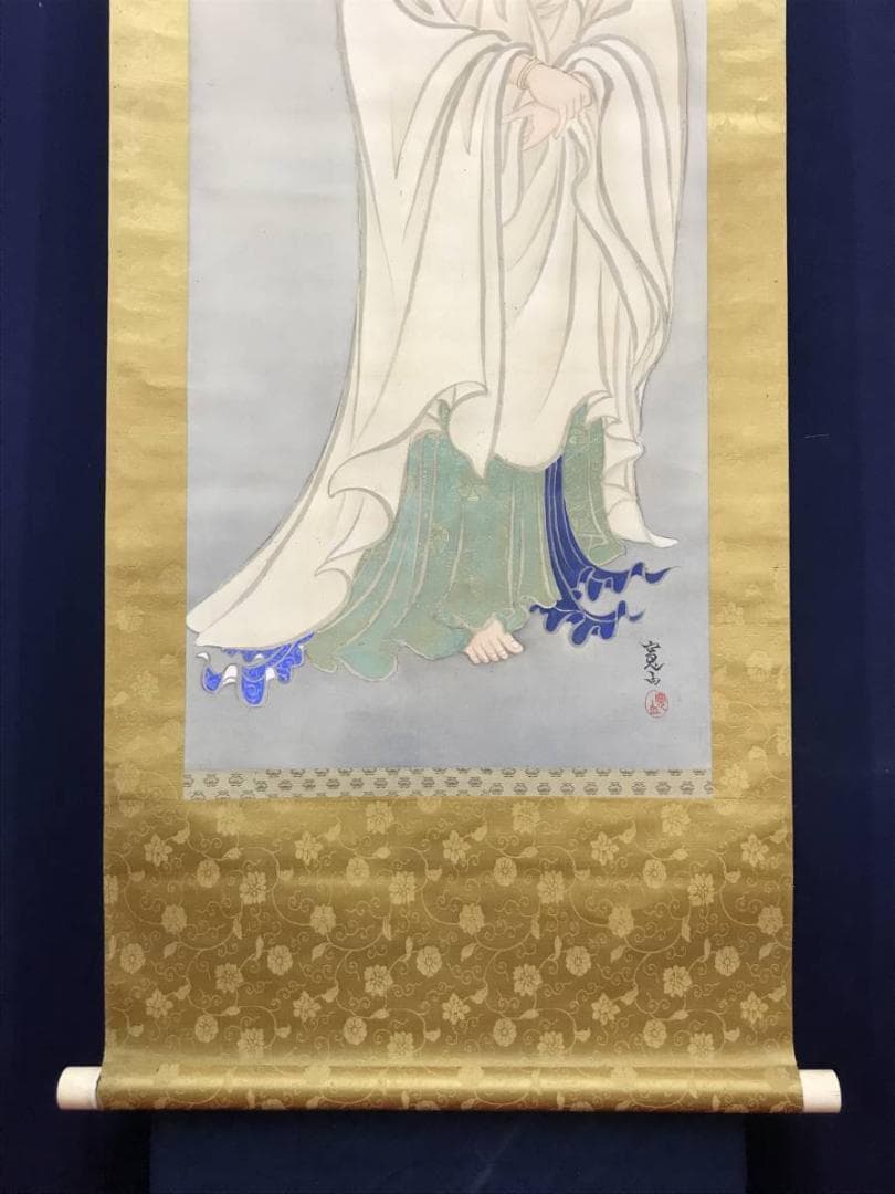 【真作】寛山/観音図/仏事掛/掛軸/名家伝来/AC-475