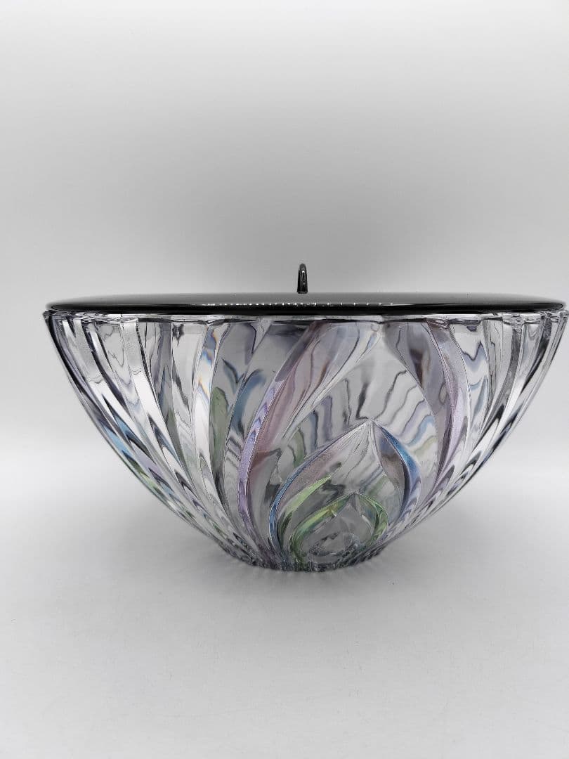 c681 平水指 ガラス 彩風紋 一文字塗蓋付 茶道具 古物