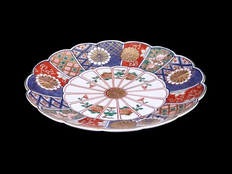 大聖寺伊万里　金襴手　菊花紋の図　８寸菊皿　E367AS-CUz