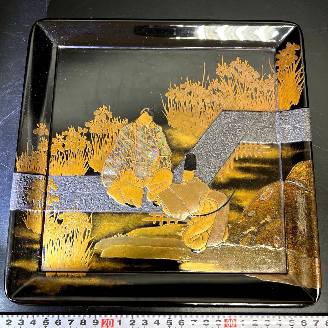 専用　時代盛蒔絵　八橋図盆　木箱付　幅25.8㎝　東Y7-1229☆2Fトヒルト