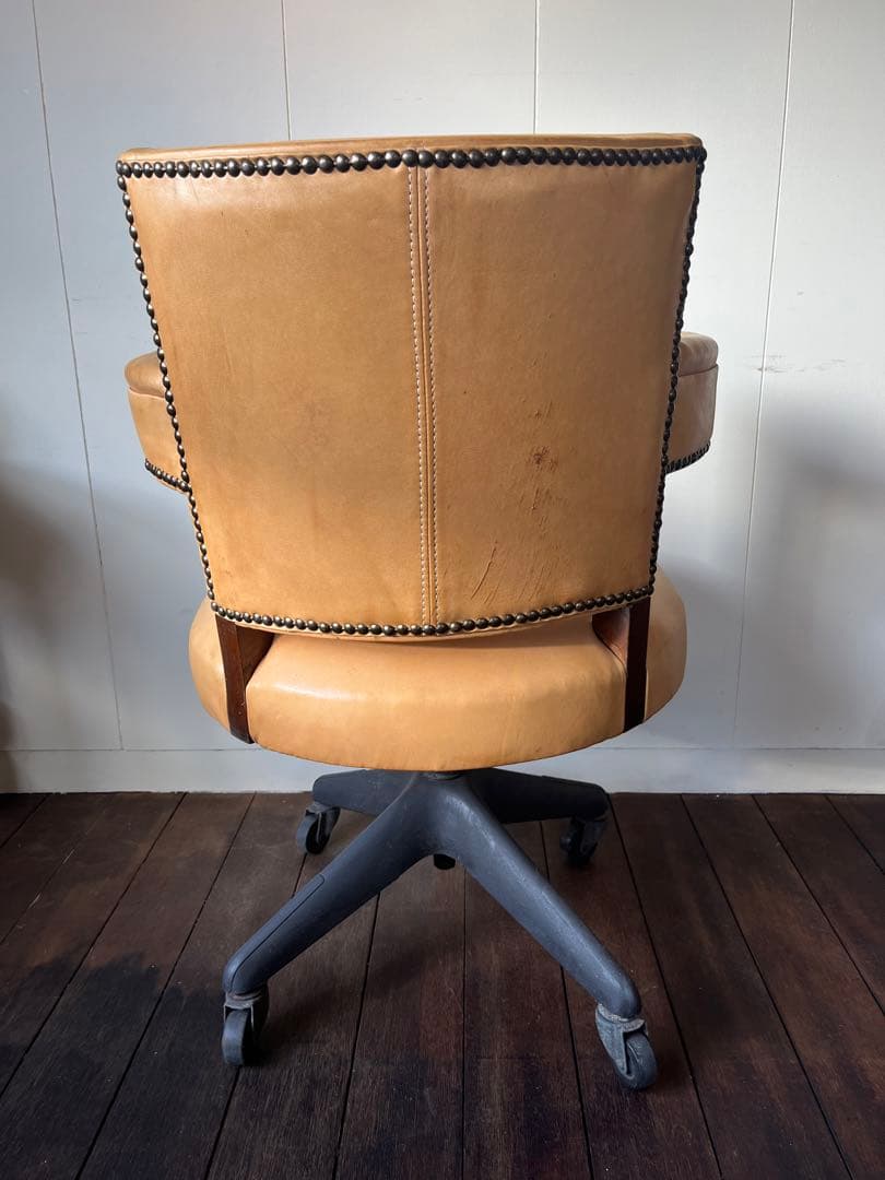 キャメルレザー 回転椅子事務オフィスチェアキャスター本革アンティークヴィンテージ