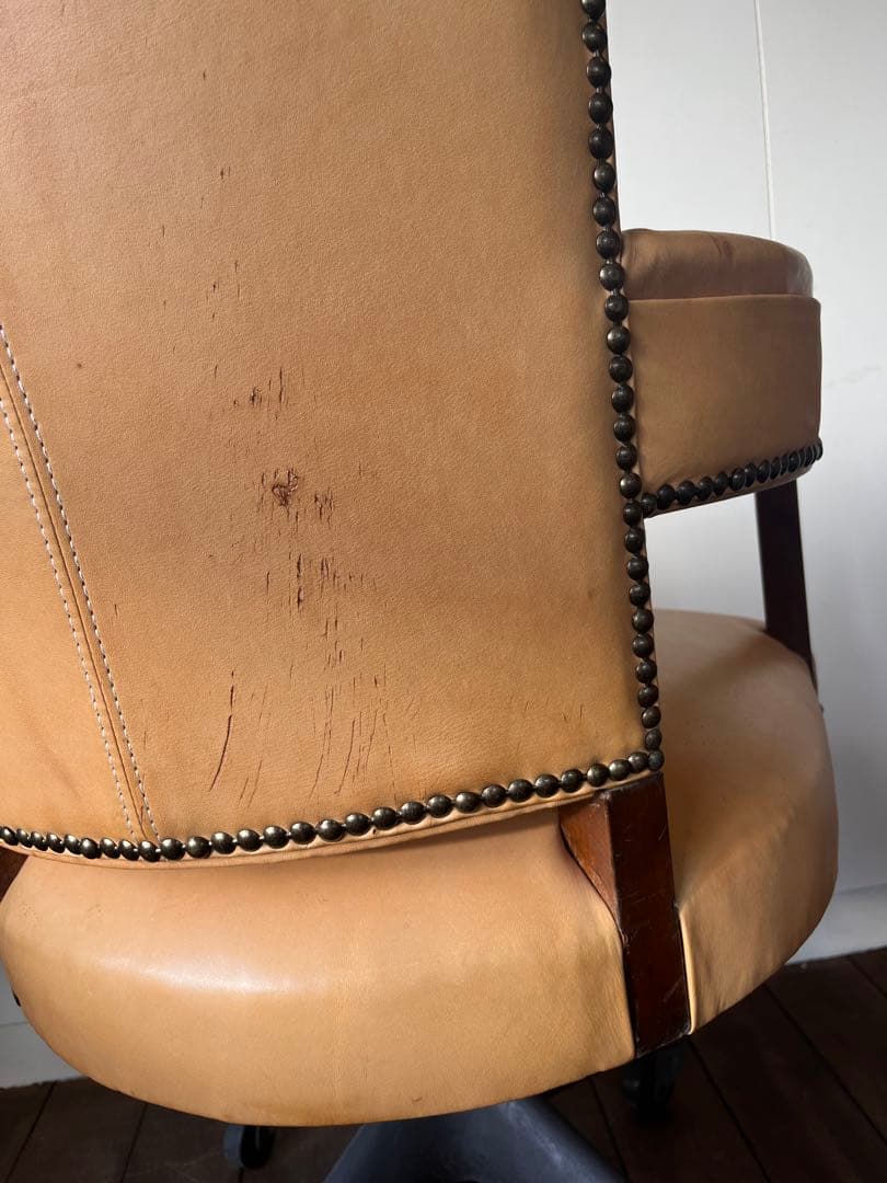 キャメルレザー 回転椅子事務オフィスチェアキャスター本革アンティークヴィンテージ