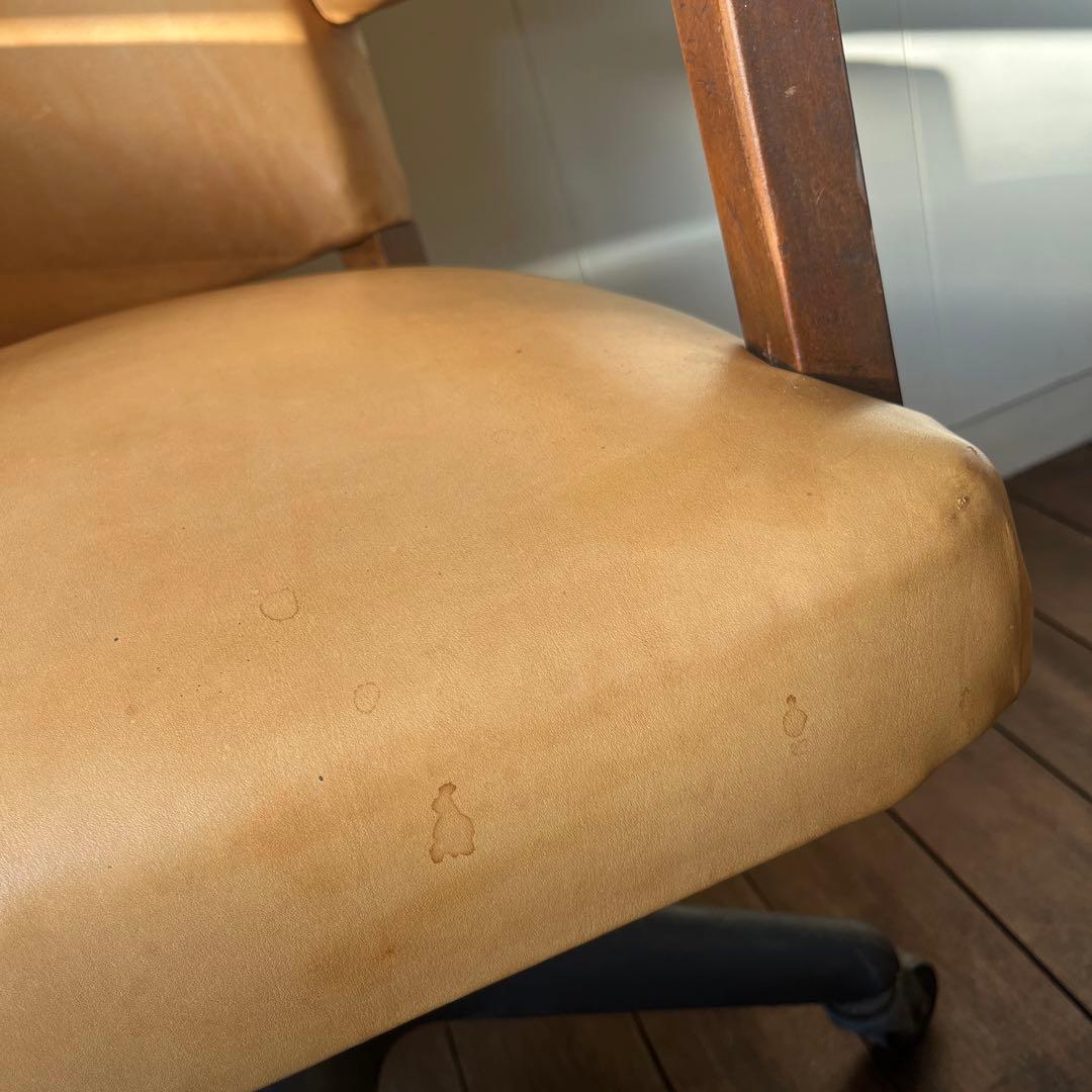 キャメルレザー 回転椅子事務オフィスチェアキャスター本革アンティークヴィンテージ